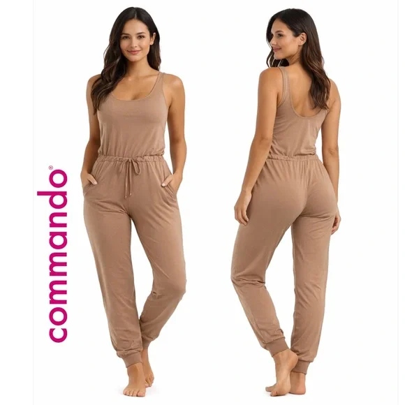 Commando Butter Tank Lounge Suit Jumpsuit Romper Tan Nude Size L airport outfit - Picture 1 of 6
